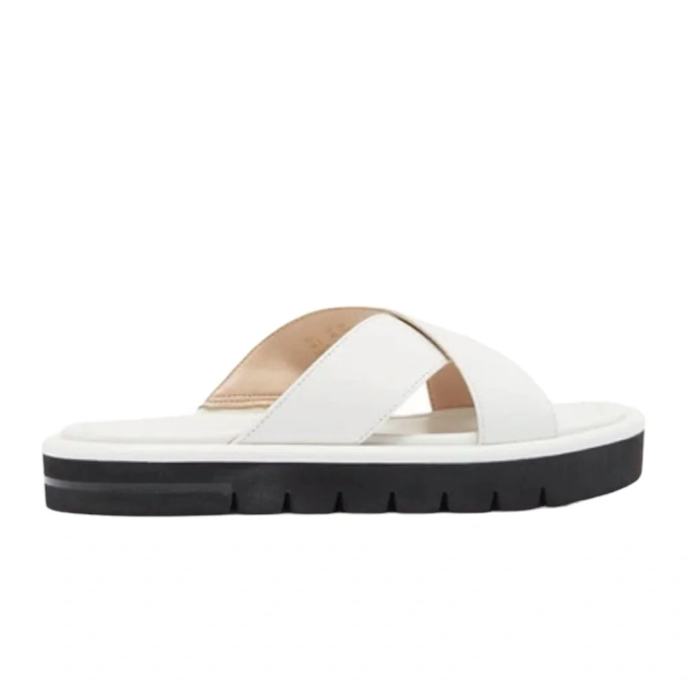 Stuart Weitzman Elodie Leather Slide Sandal in White‎ Size 10 B